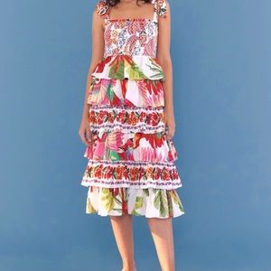 Rare 🌺NWT FARM RIO Mixed White Prints Layer Dress Anthropologie